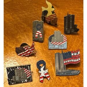 America Flag Brooch Pin Towers 9-11 Peace Hat Pin Dove Lot Tie Pin